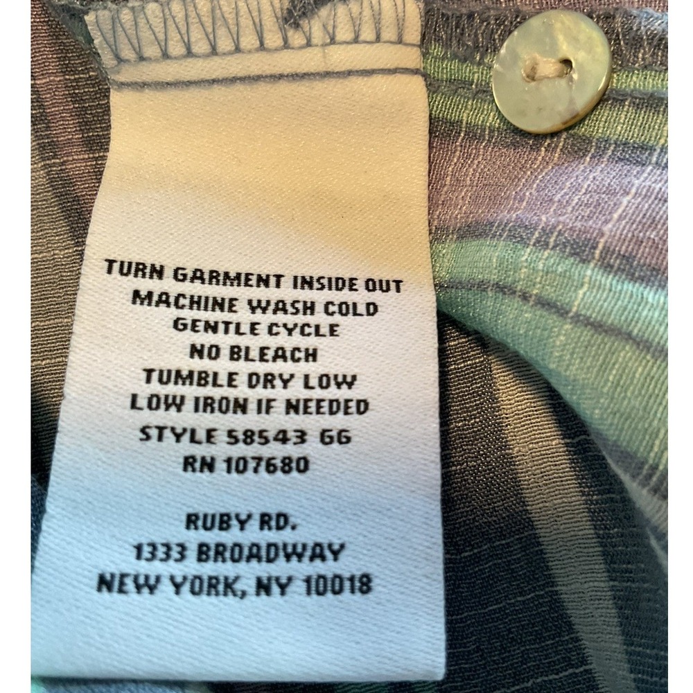 Ruby Rd Womens Medium Striped Button Down Blouse Blue Green Purple 58543 GG - Picture 8 of 10